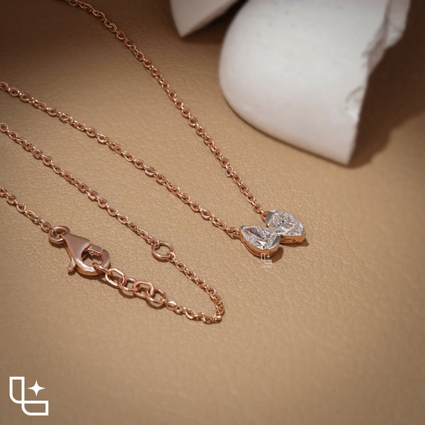 Pear Diamond Duo Pendant Necklace – Rose Gold Diamond Necklace | Modern Two-Stone Pear Diamond Pendant for Women
