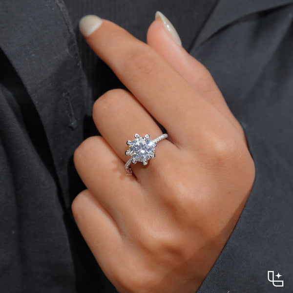 Round Halo Diamond Engagement Ring with Pavé Band