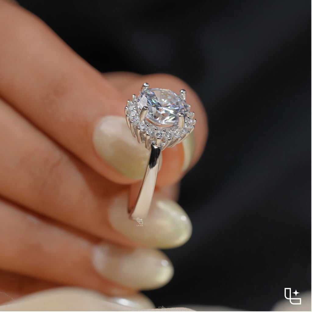 Round Halo Engagement Ring with Sparkling Accent Stones