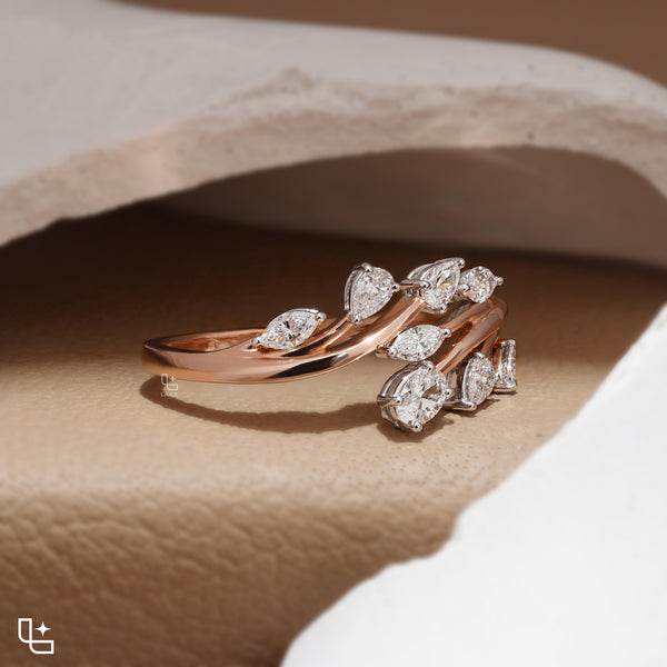 Multi-Shape Diamond Bypass Ring with Curved Bands and Mixed-Cut Stones – 2.00 CT Total Diamond Weight, 4.00 g Metal Weight