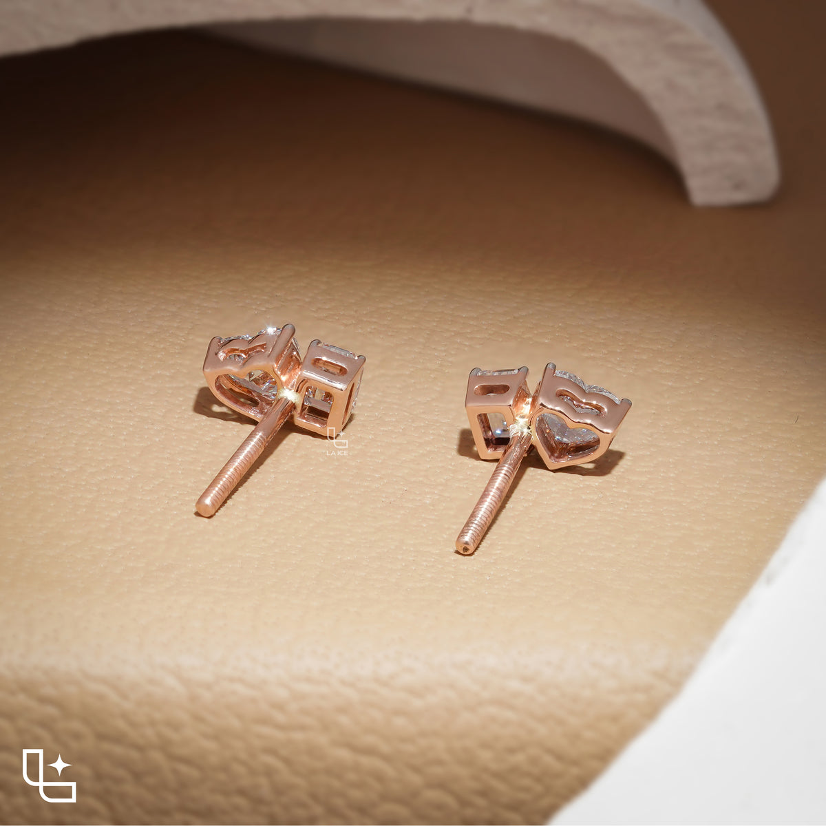 Pear & Round Diamond Stud Earrings – Rose Gold Diamond Earrings | Classic Two-Stone Diamond Studs for Women