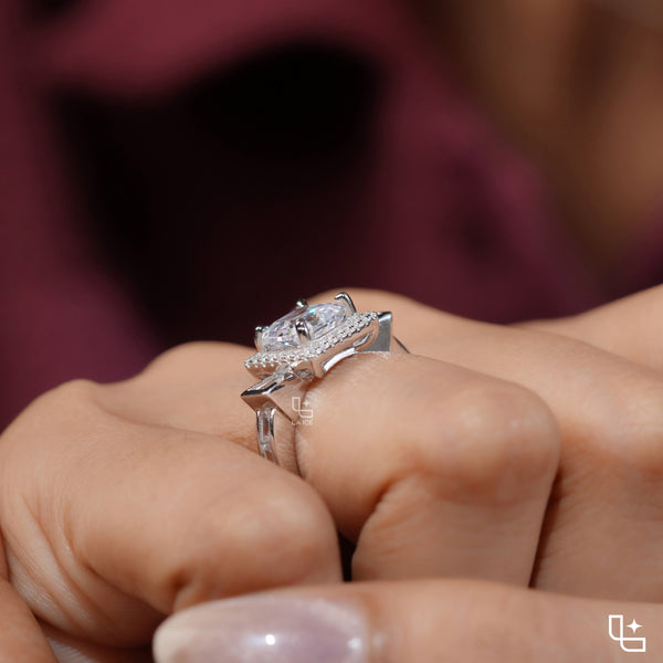 Asscher Cut Halo Engagement Ring with Baguette Side Stones