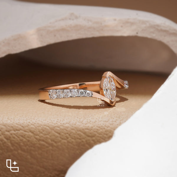Marquise Diamond Solitaire Ring – Twisted Diamond Engagement Ring in Rose Gold | Modern Bypass Diamond Ring for Women