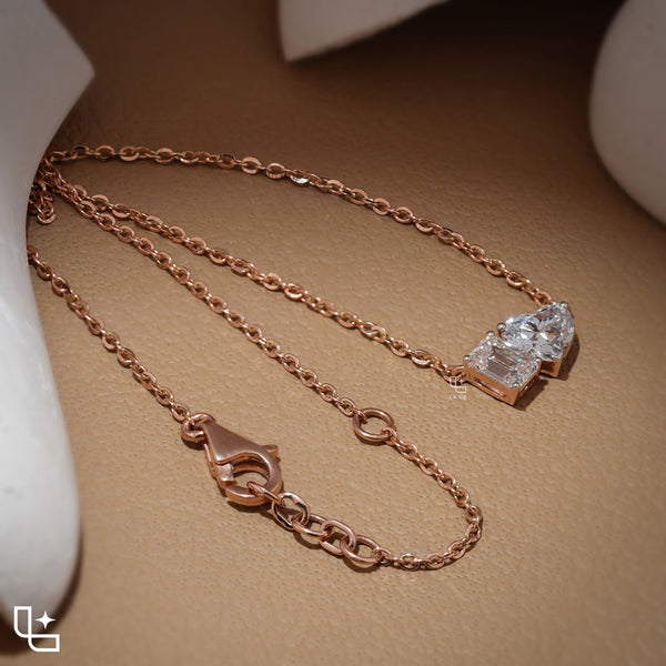 Emerald & Heart Diamond Pendant Necklace – Rose Gold Diamond Necklace | Romantic Two-Stone Diamond Pendant for Women