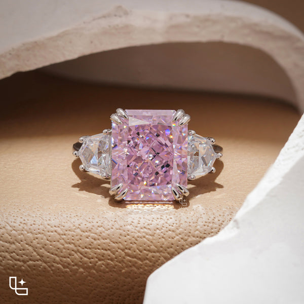 Radiant Three-Stone Engagement Ring with Bold Center and Tapered Side Stones