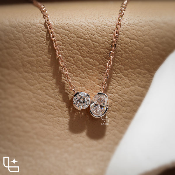 Round & Oval Diamond Pendant Necklace – Rose Gold Diamond Necklace | Modern Two-Stone Diamond Pendant for Women