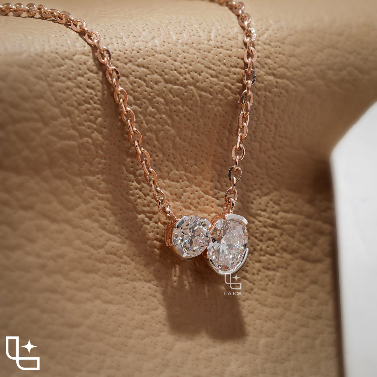 Round & Oval Diamond Pendant Necklace – Rose Gold Diamond Necklace | Modern Two-Stone Diamond Pendant for Women