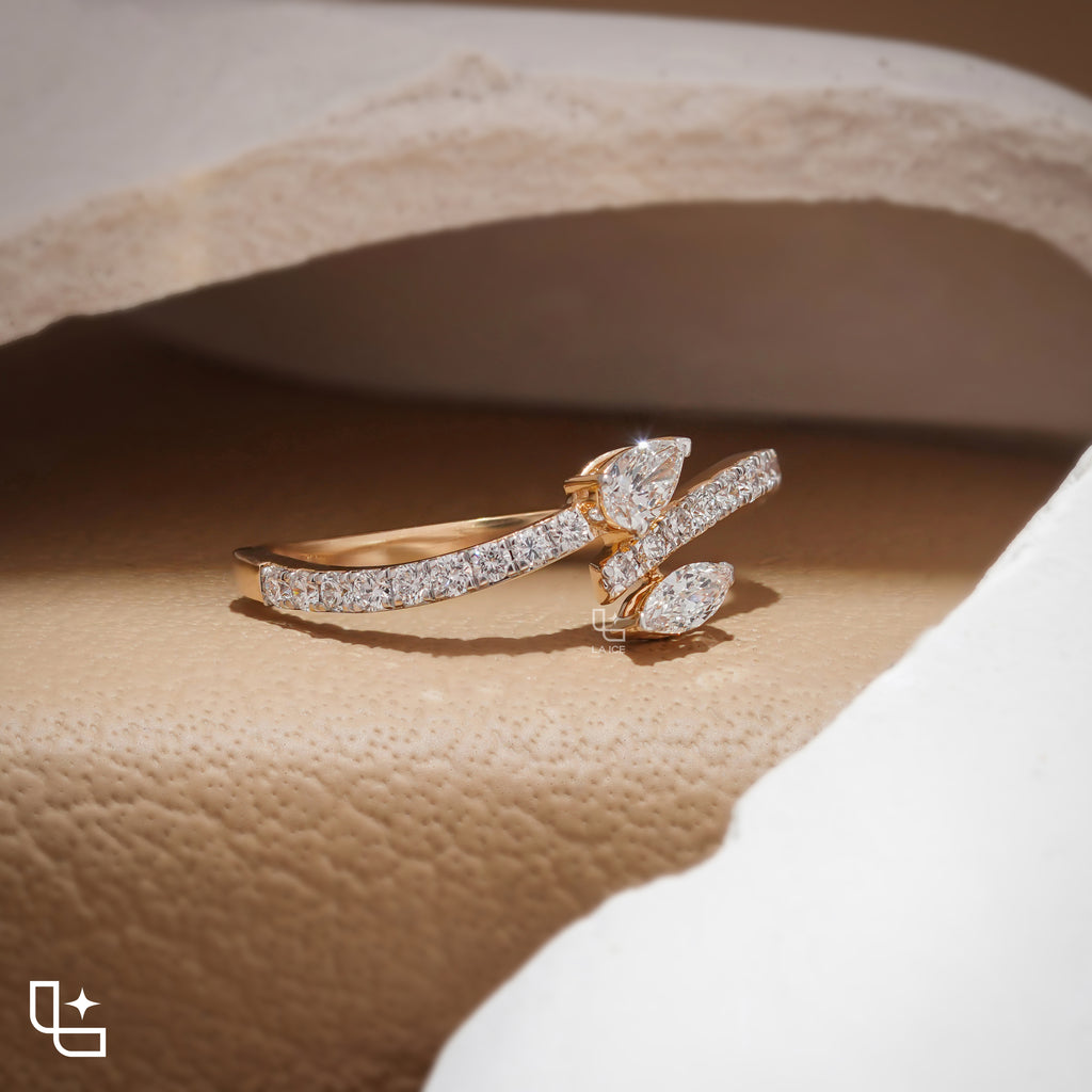 Marquise Cut Bypass Ring with Pavé Band – 1.10 CT Total Diamond Weight