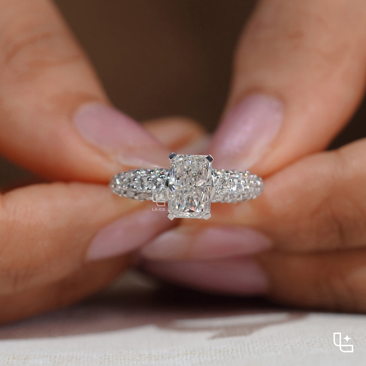 Radiant Cut Engagement Ring with Sparkling Pavé Band