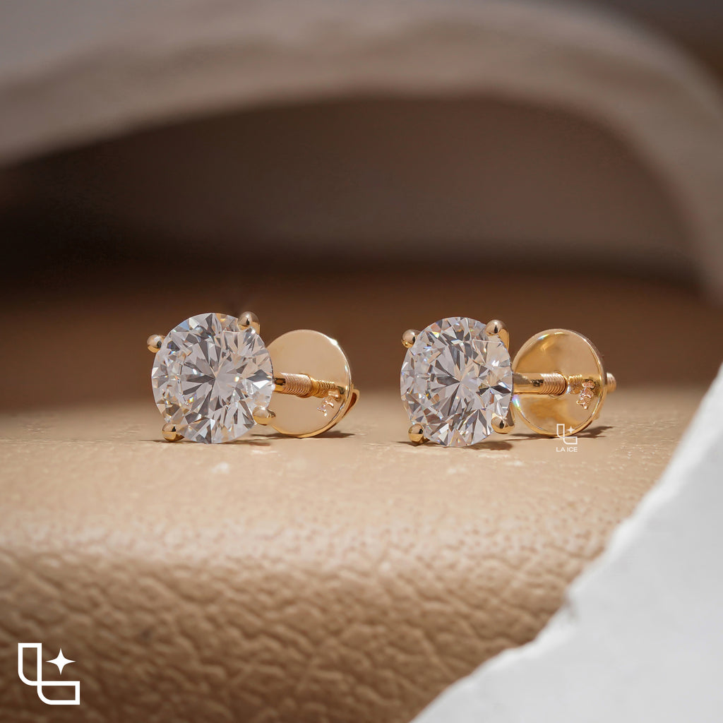 Round Cut Solitaire Stud Earrings with Classic Four Prong Setting, 1.00 CT Total Diamond Weight
