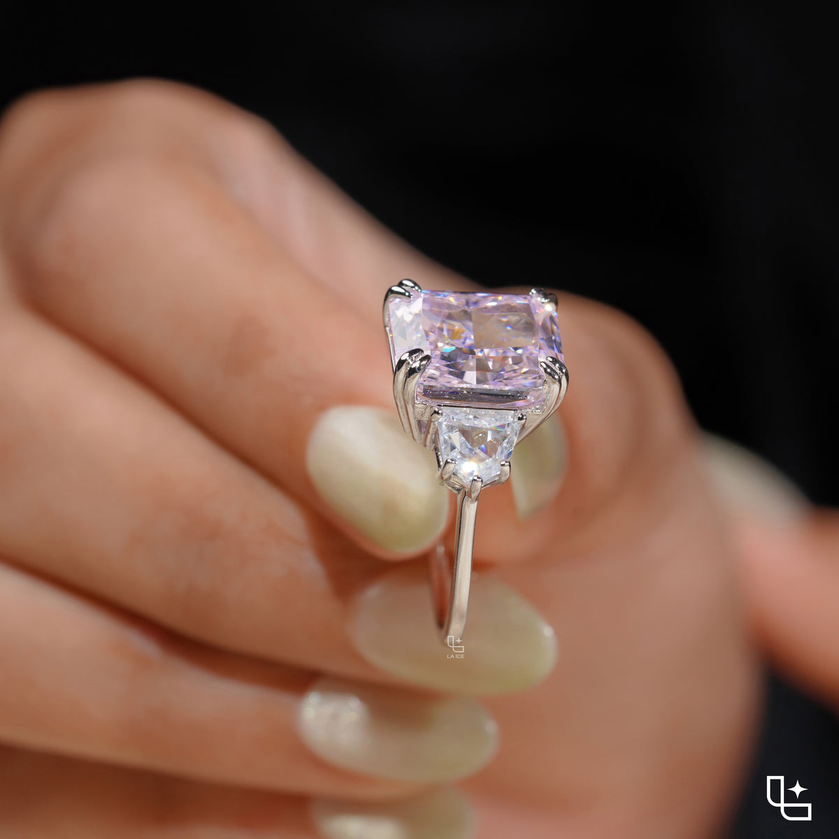Radiant Three-Stone Engagement Ring with Bold Center and Tapered Side Stones