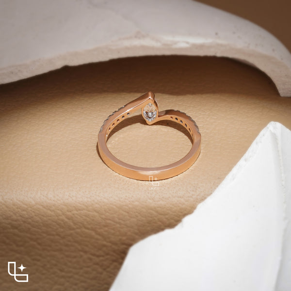 Marquise Diamond Solitaire Ring – Twisted Diamond Engagement Ring in Rose Gold | Modern Bypass Diamond Ring for Women