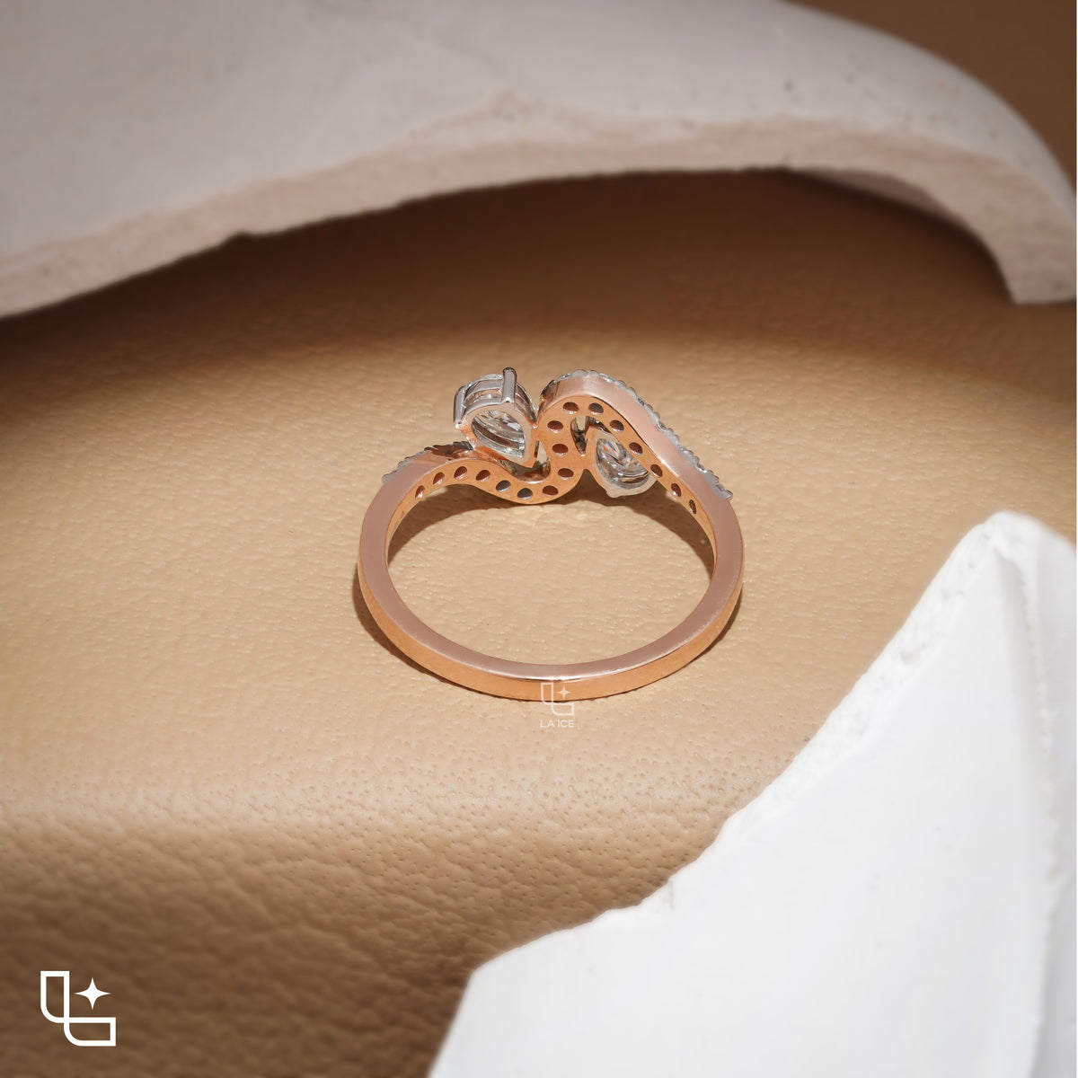 Marquise Cut Bypass Ring with Pavé Accents, 0.40 CT Center and 0.50 CT Side Diamonds