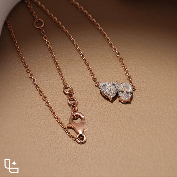Heart & Oval Diamond Pendant Necklace – Rose Gold Diamond Necklace | Romantic Two-Stone Diamond Pendant for Women