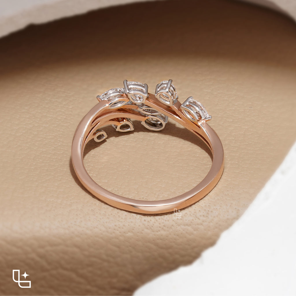 Multi-Shape Diamond Bypass Ring with Curved Bands and Mixed-Cut Stones – 2.00 CT Total Diamond Weight, 4.00 g Metal Weight