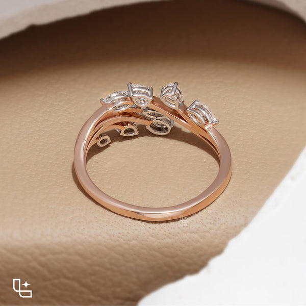 Multi-Shape Diamond Bypass Ring with Curved Bands and Mixed-Cut Stones – 2.00 CT Total Diamond Weight, 4.00 g Metal Weight