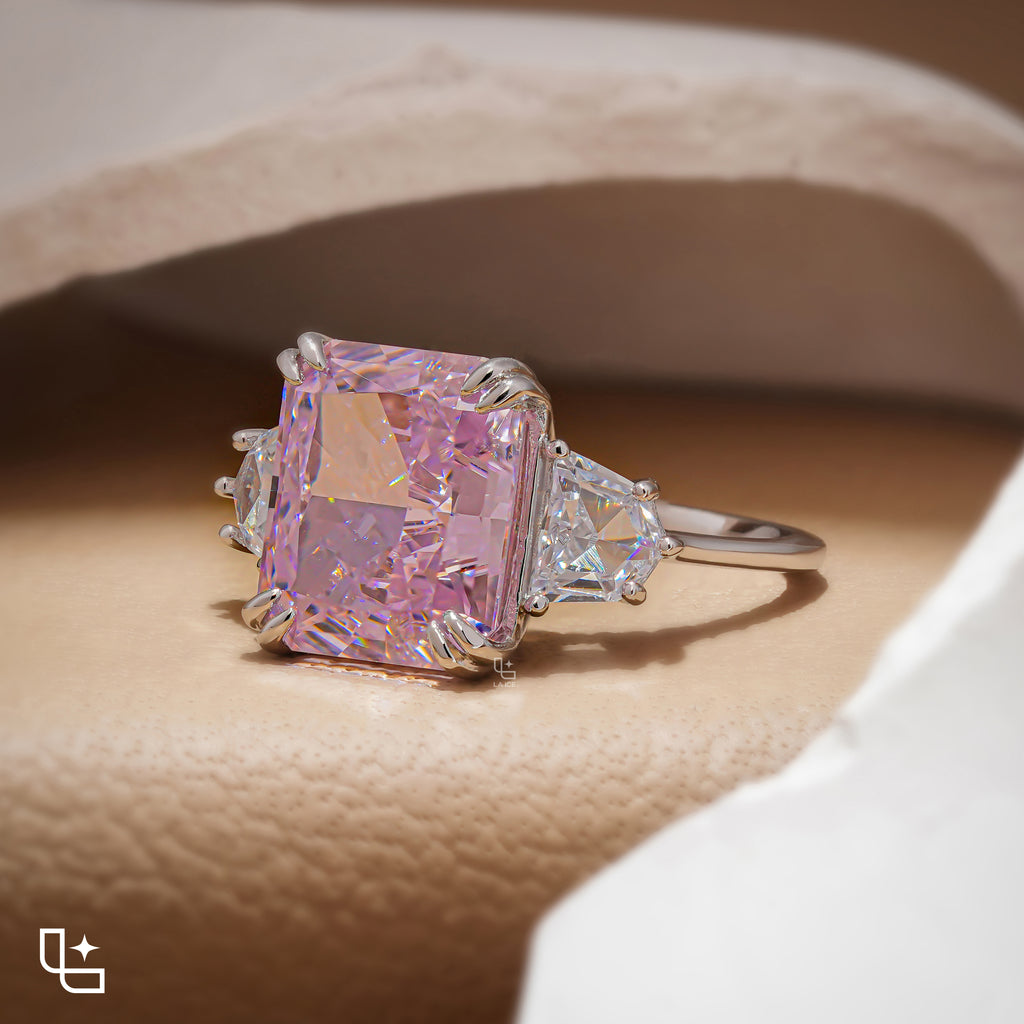 Radiant Three-Stone Engagement Ring with Bold Center and Tapered Side Stones