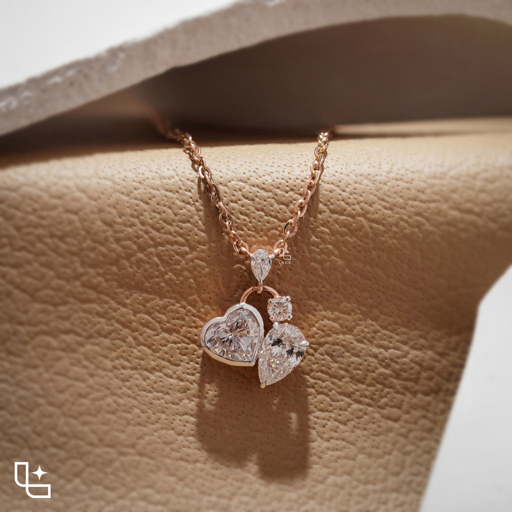Heart & Pear Diamond Pendant Necklace – Rose Gold Diamond Necklace | Romantic Multi-Stone Diamond Pendant for Women