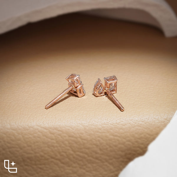 Pear & Radiant Diamond Stud Earrings – Two Stone Diamond Earrings in Rose Gold | Modern Geometric Diamond Earrings for Women