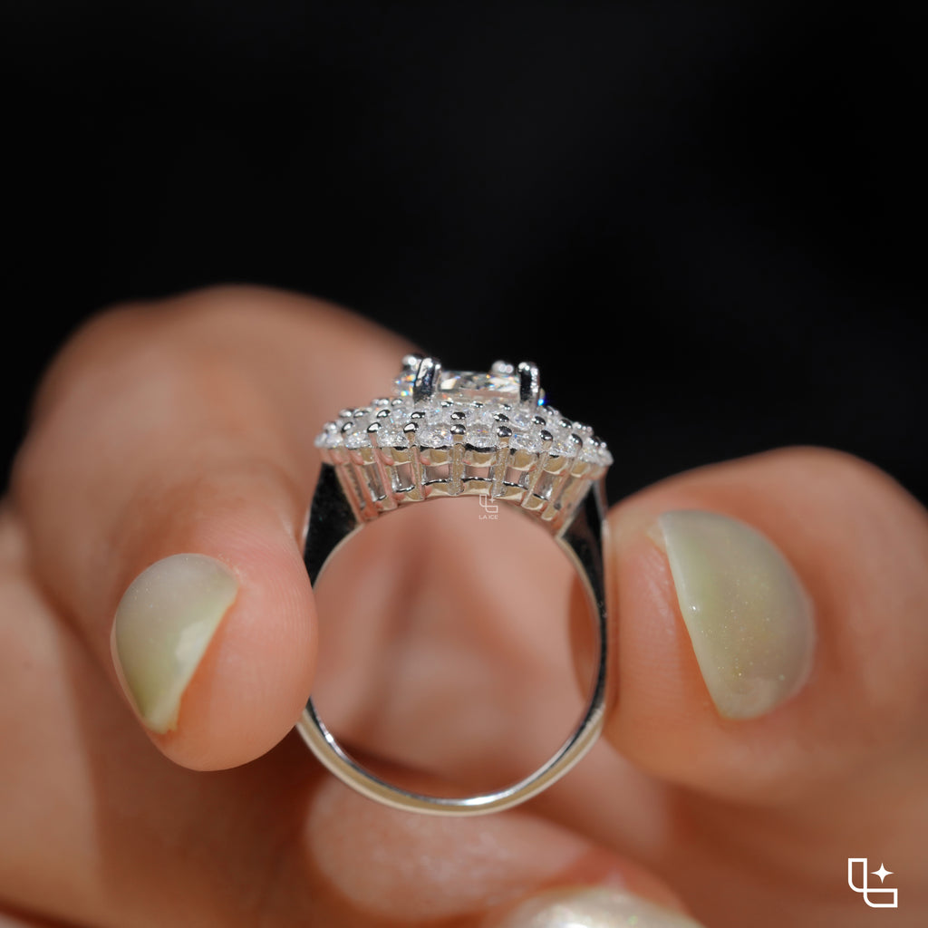 Oval Center Double Halo Cluster Engagement Ring with Multi-Row Diamond Detailing