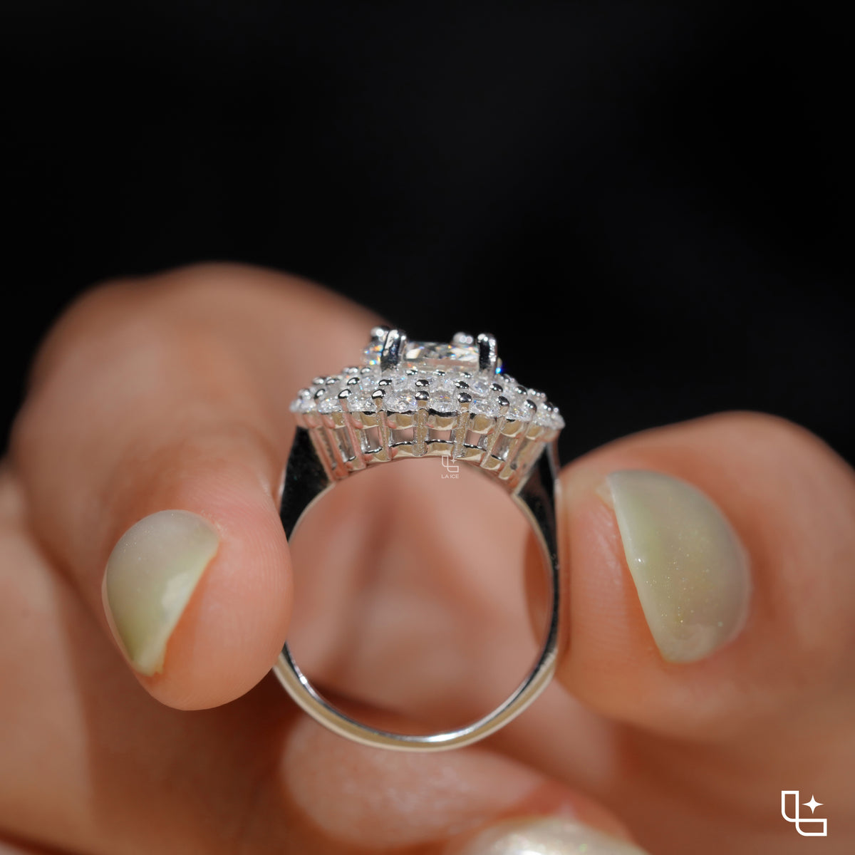 Oval Center Double Halo Cluster Engagement Ring with Multi-Row Diamond Detailing