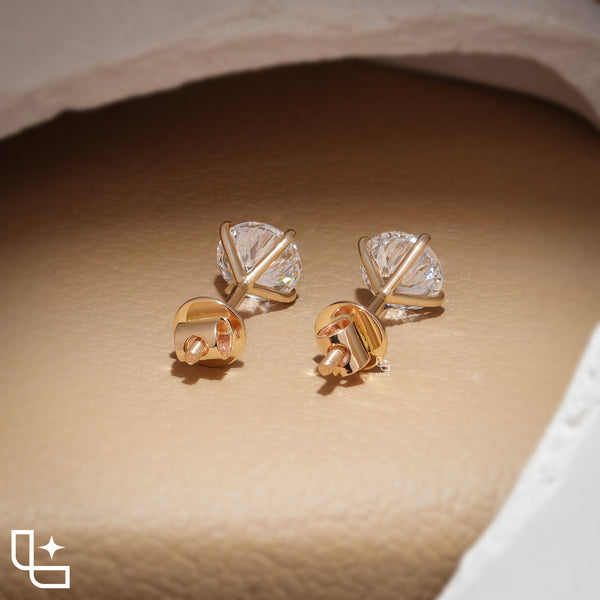 Round Cut Solitaire Stud Earrings with Classic Four Prong Setting, 1.00 CT Total Diamond Weight