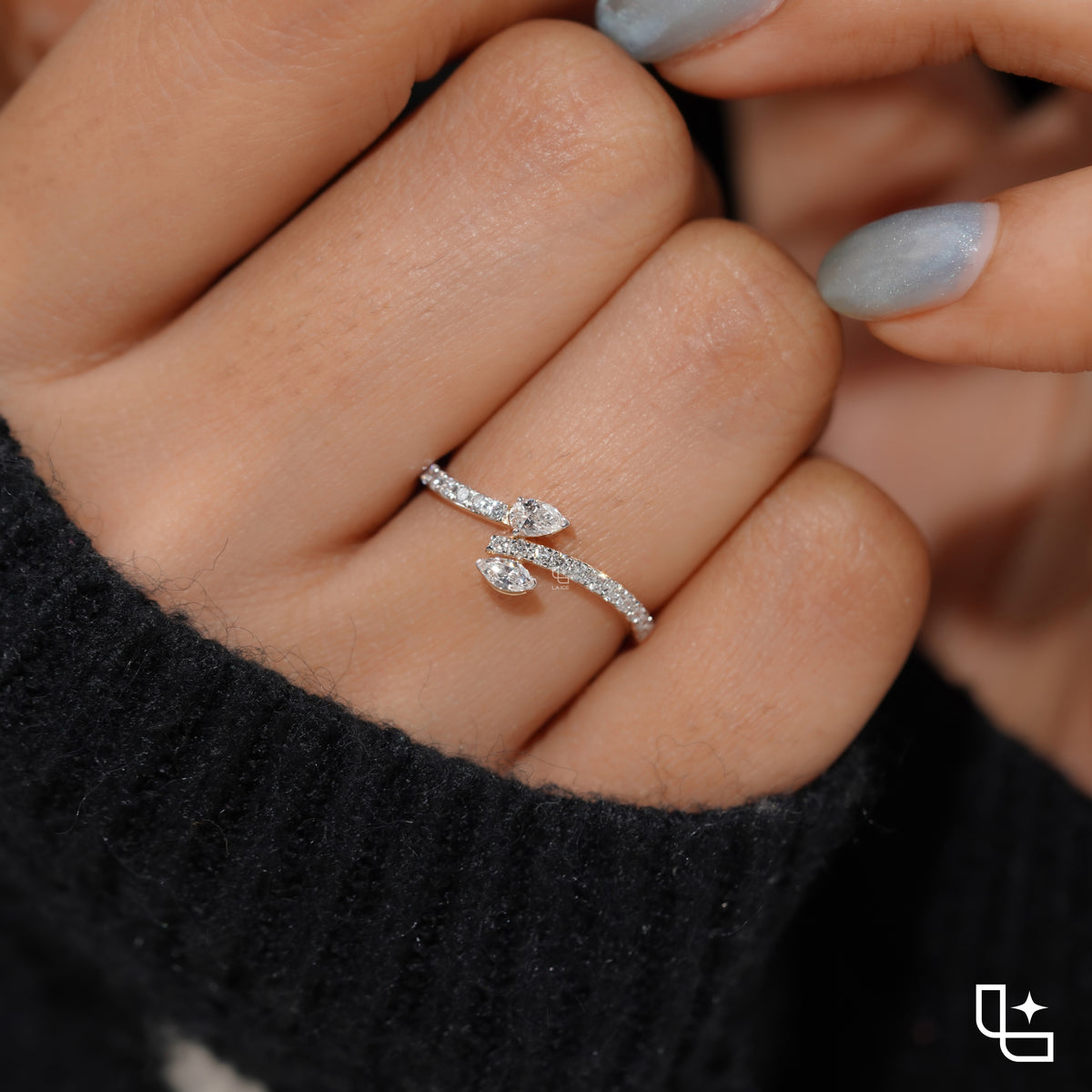 Marquise Cut Bypass Ring with Pavé Band – 1.10 CT Total Diamond Weight