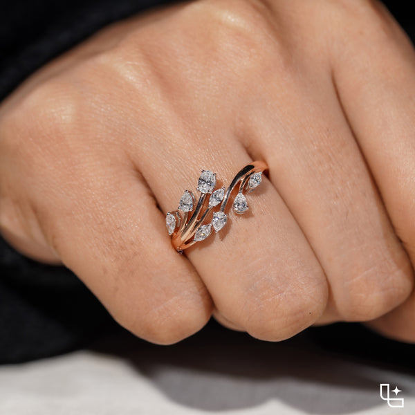 Multi-Shape Diamond Bypass Ring with Curved Bands and Mixed-Cut Stones – 2.00 CT Total Diamond Weight, 4.00 g Metal Weight