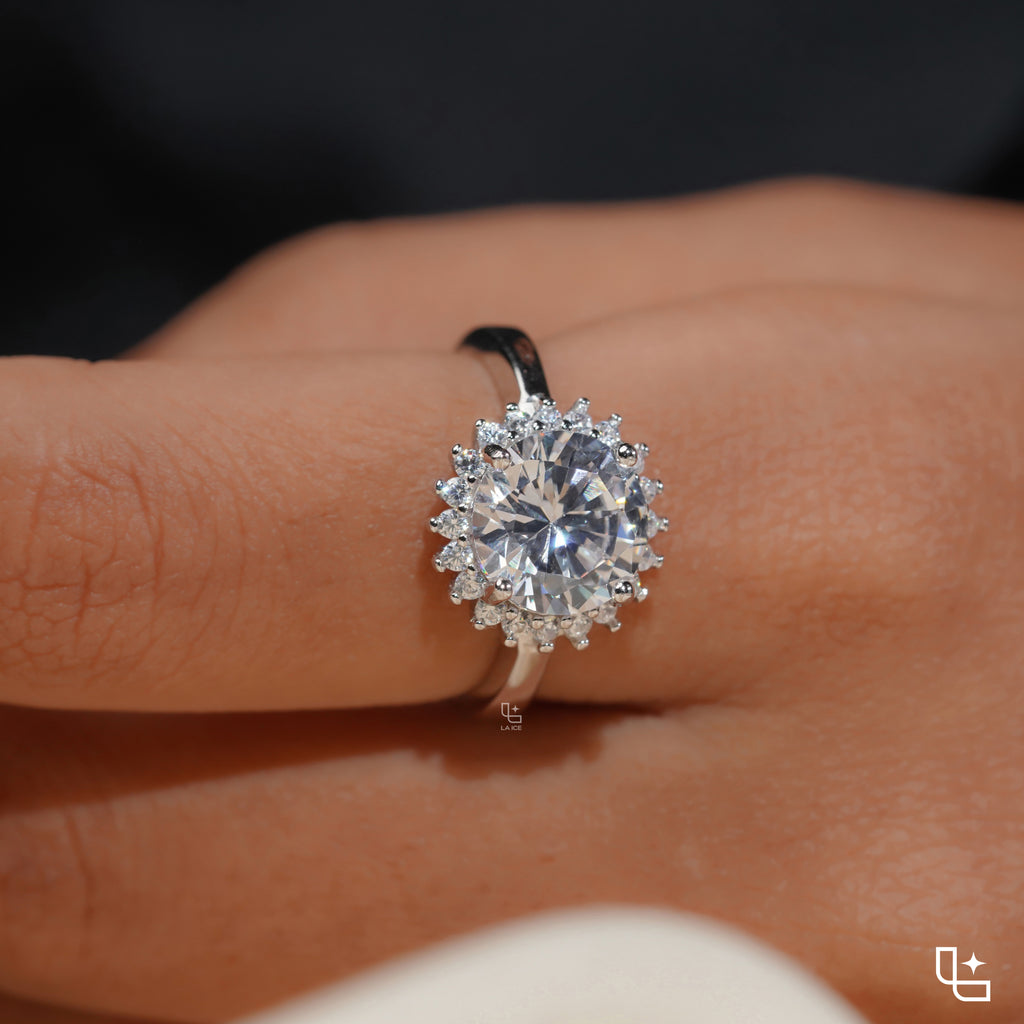 Round Halo Engagement Ring with Sparkling Accent Stones