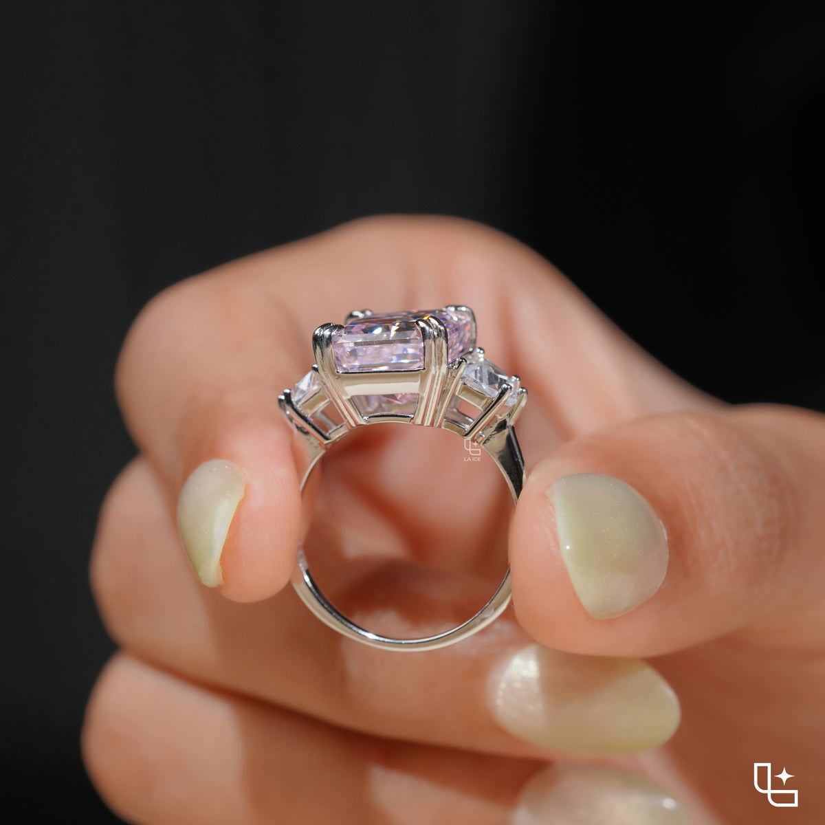 Radiant Three-Stone Engagement Ring with Bold Center and Tapered Side Stones