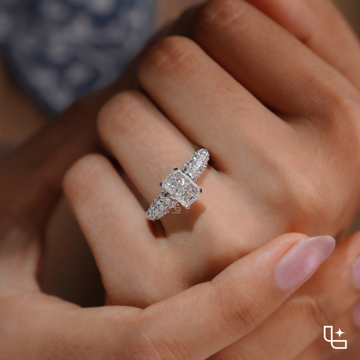 Radiant Cut Engagement Ring with Sparkling Pavé Band