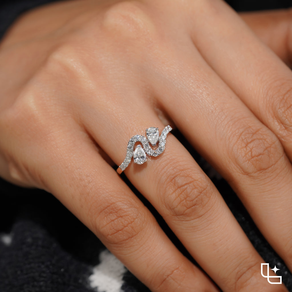 Marquise Cut Bypass Ring with Pavé Accents, 0.40 CT Center and 0.50 CT Side Diamonds