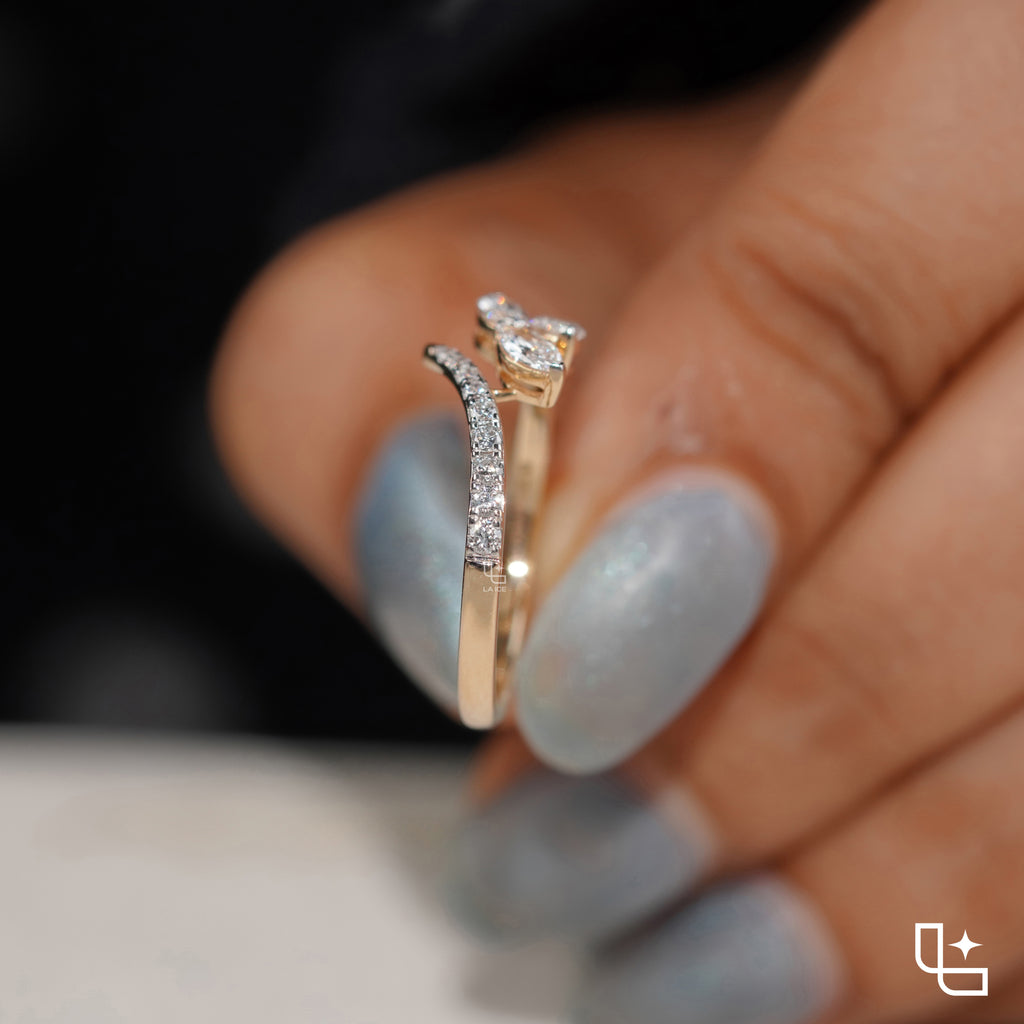 Three Marquise Stone Bypass Ring – 0.60 CT Center, 0.80 CT Side