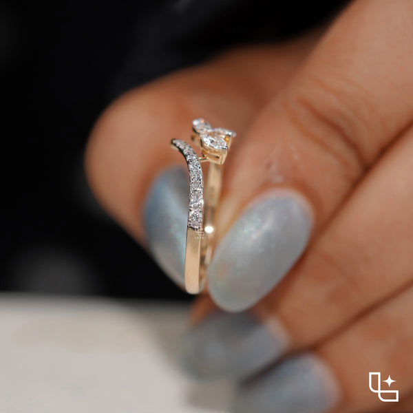 Three Marquise Stone Bypass Ring – 0.60 CT Center, 0.80 CT Side