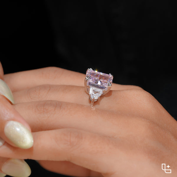Radiant Three-Stone Engagement Ring with Bold Center and Tapered Side Stones
