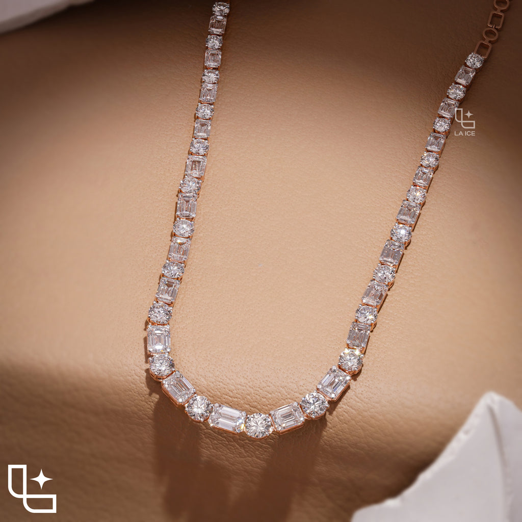 Round and Emerald Cut Alternating Tennis Necklace