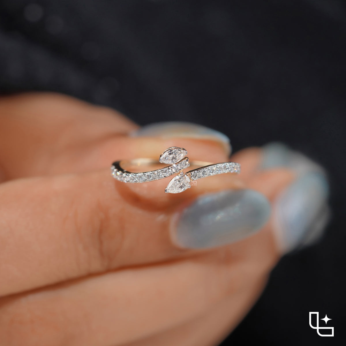 Marquise Cut Bypass Ring with Pavé Band – 1.10 CT Total Diamond Weight