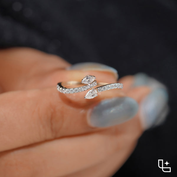 Marquise Cut Bypass Ring with Pavé Band – 1.10 CT Total Diamond Weight