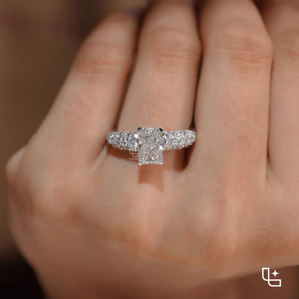 Radiant Cut Engagement Ring with Sparkling Pavé Band
