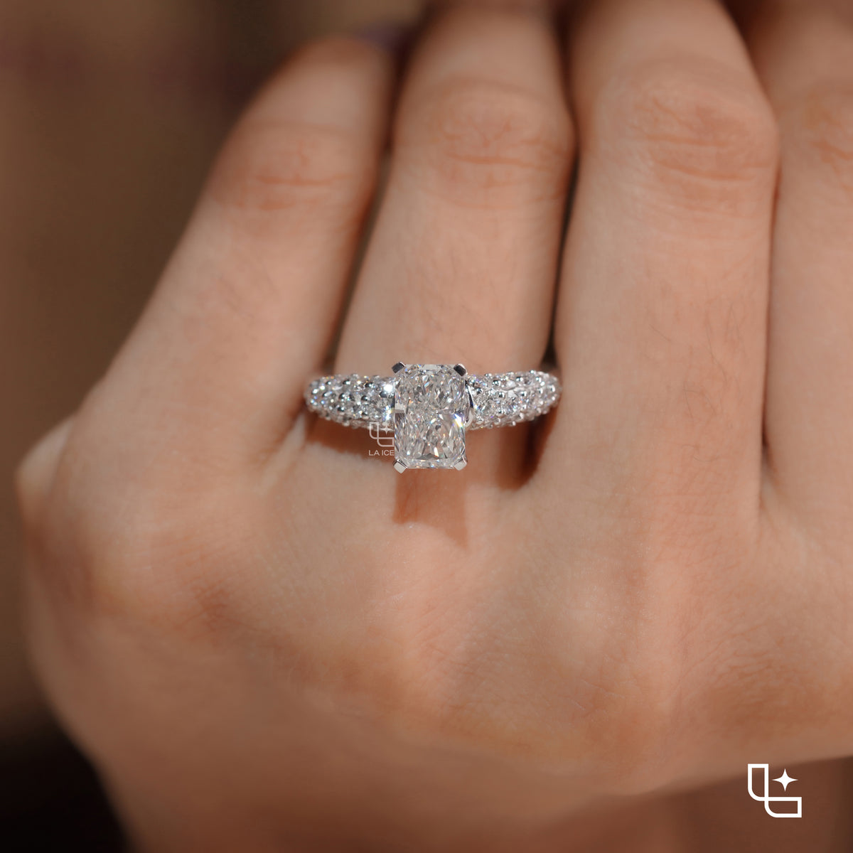 Radiant Cut Engagement Ring with Sparkling Pavé Band