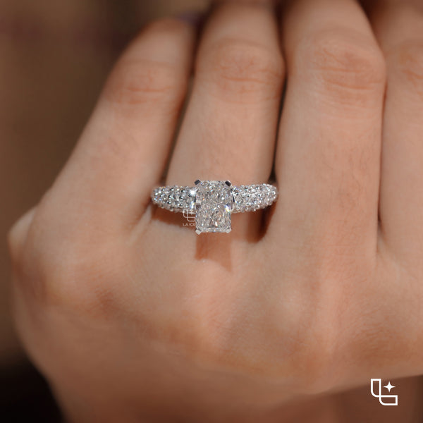 Radiant Cut Engagement Ring with Sparkling Pavé Band