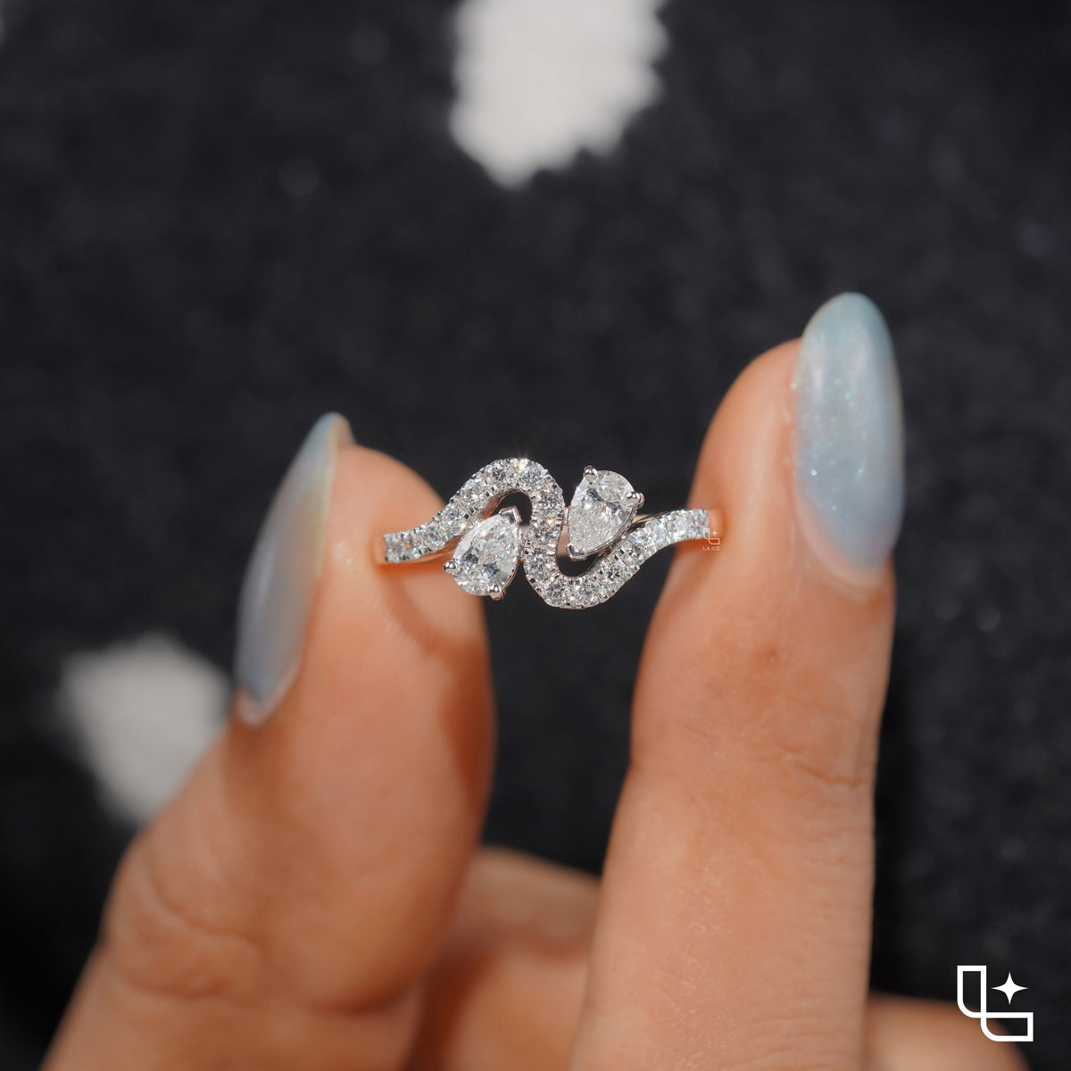 Marquise Cut Bypass Ring with Pavé Accents, 0.40 CT Center and 0.50 CT Side Diamonds