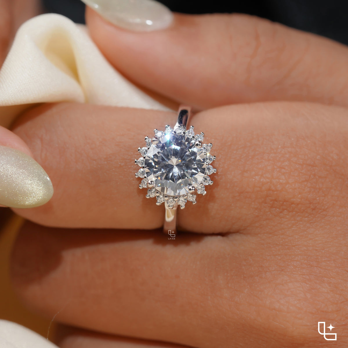 Round Halo Engagement Ring with Sparkling Accent Stones