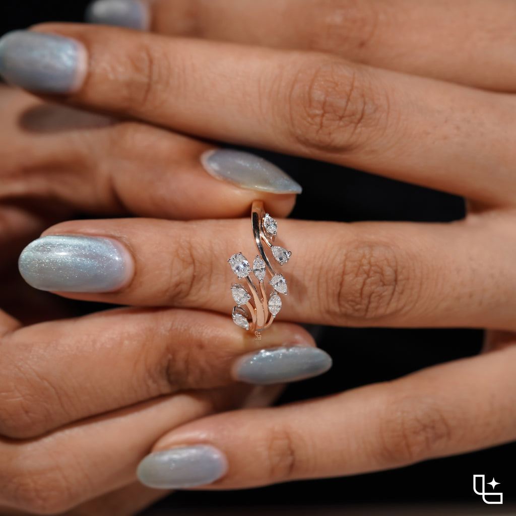 Multi-Shape Diamond Bypass Ring with Curved Bands and Mixed-Cut Stones – 2.00 CT Total Diamond Weight, 4.00 g Metal Weight