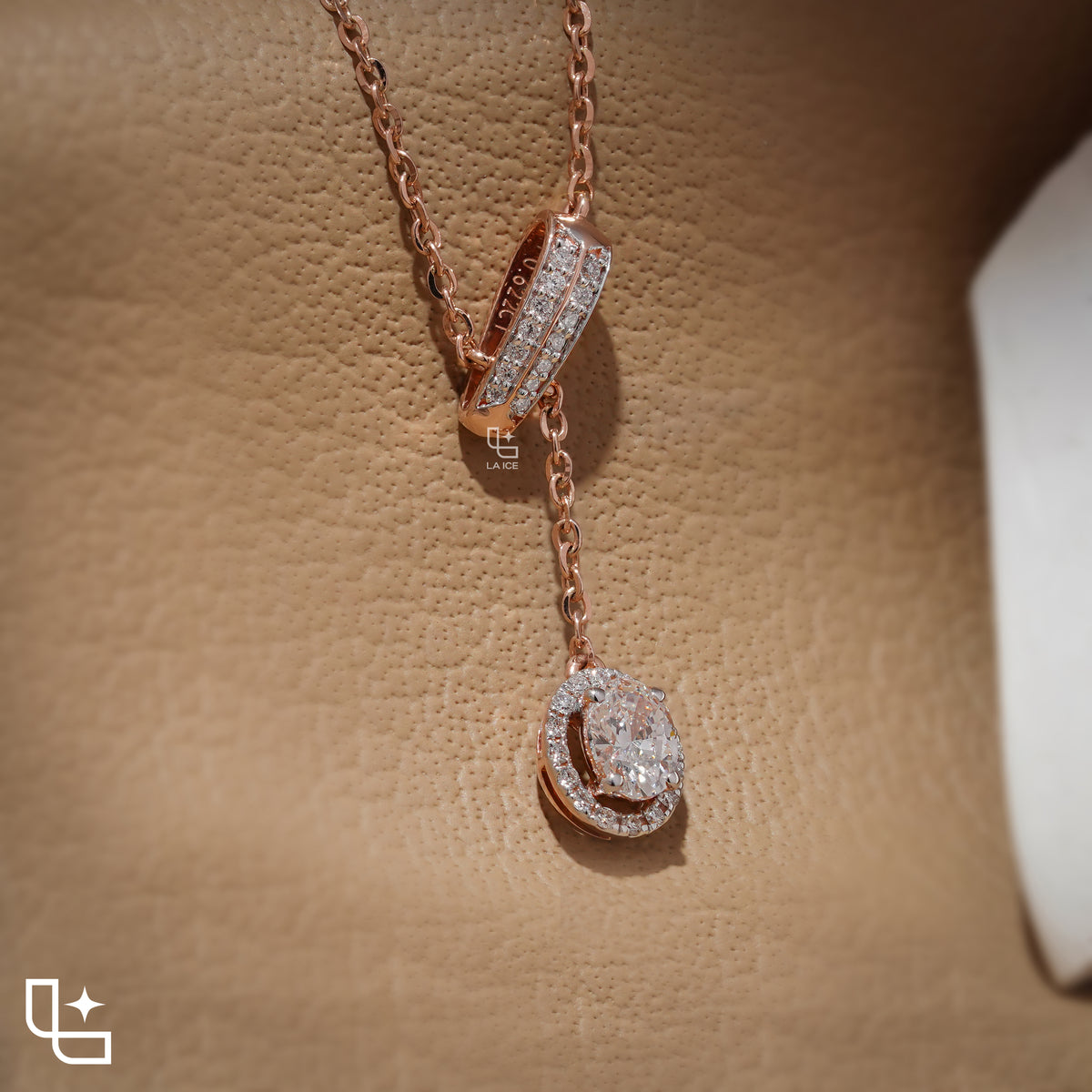 Round Halo Drop Diamond Necklace – Rose Gold Diamond Necklace | Elegant Halo Diamond Pendant for Women