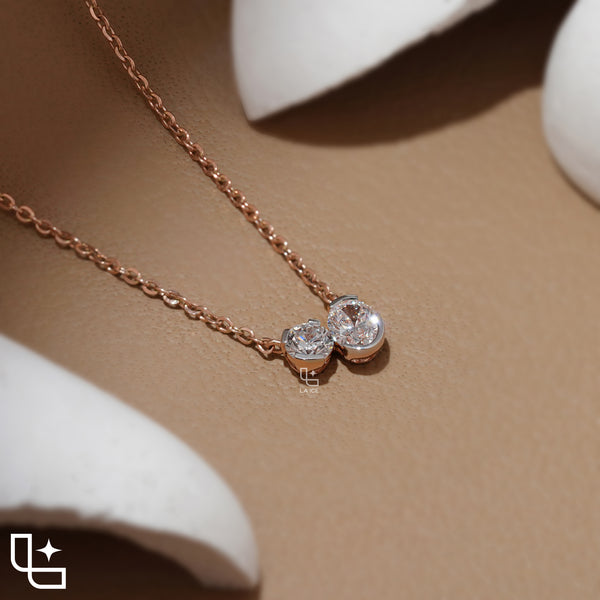 Round & Oval Diamond Pendant Necklace – Rose Gold Diamond Necklace | Modern Two-Stone Diamond Pendant for Women