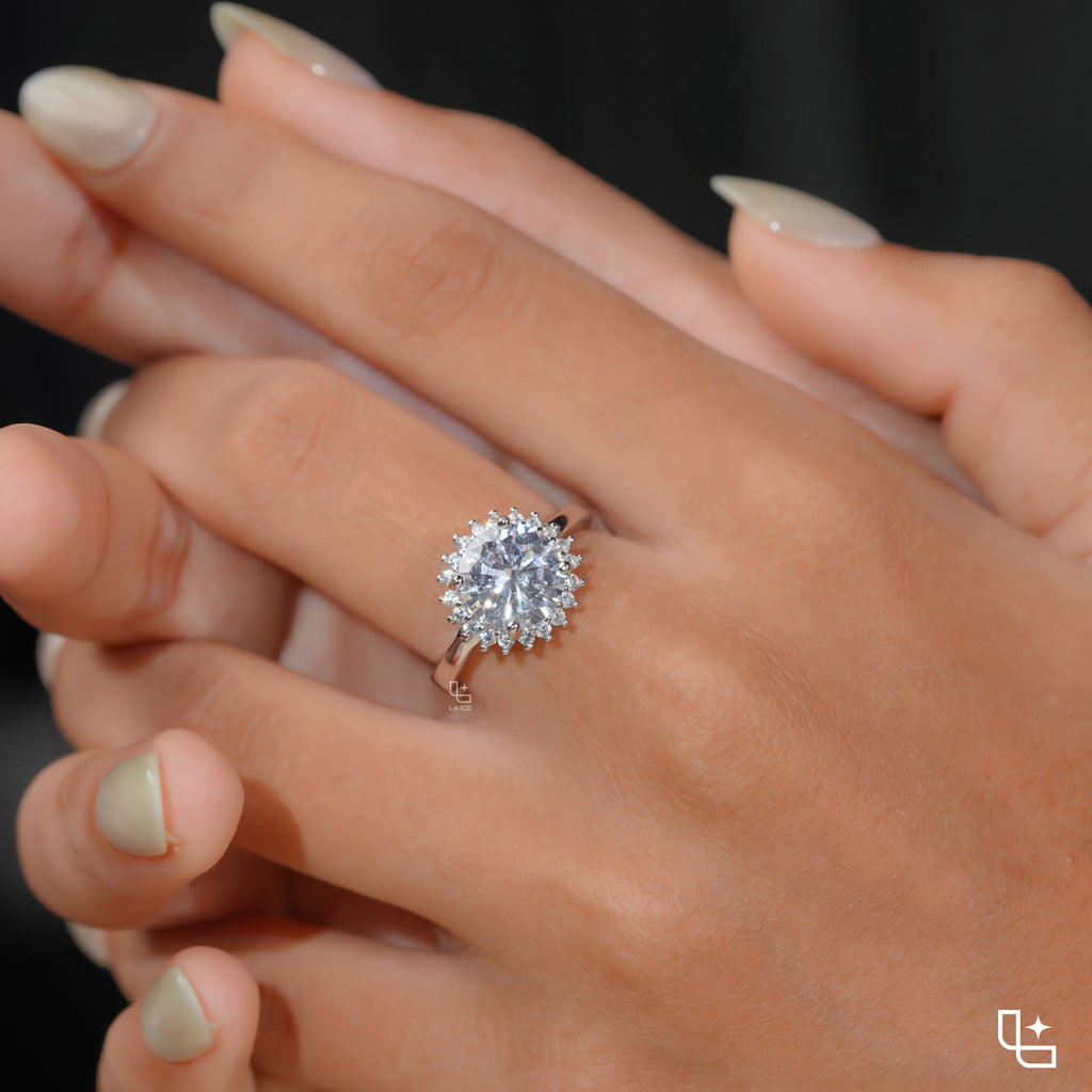 Round Halo Engagement Ring with Sparkling Accent Stones