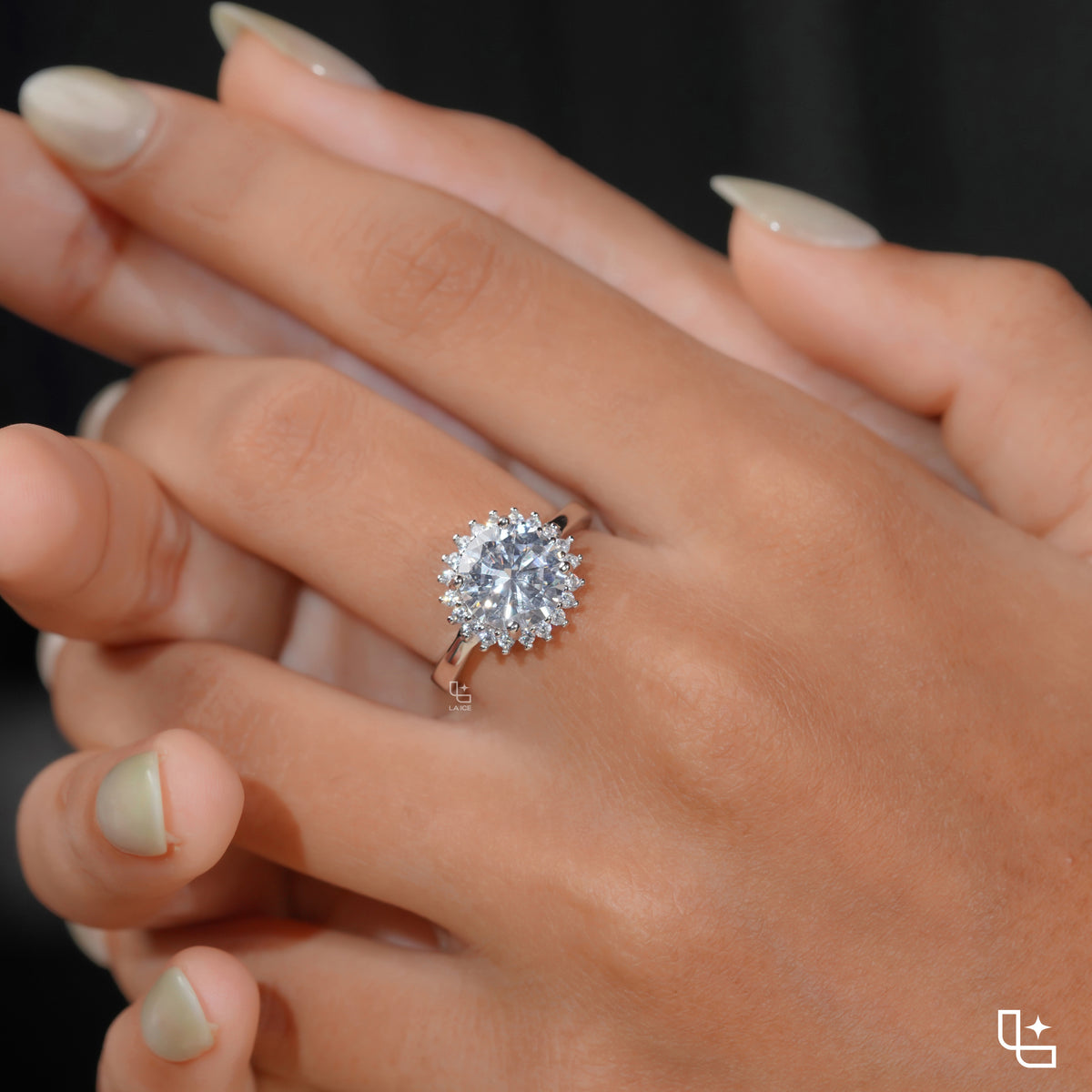 Round Halo Engagement Ring with Sparkling Accent Stones