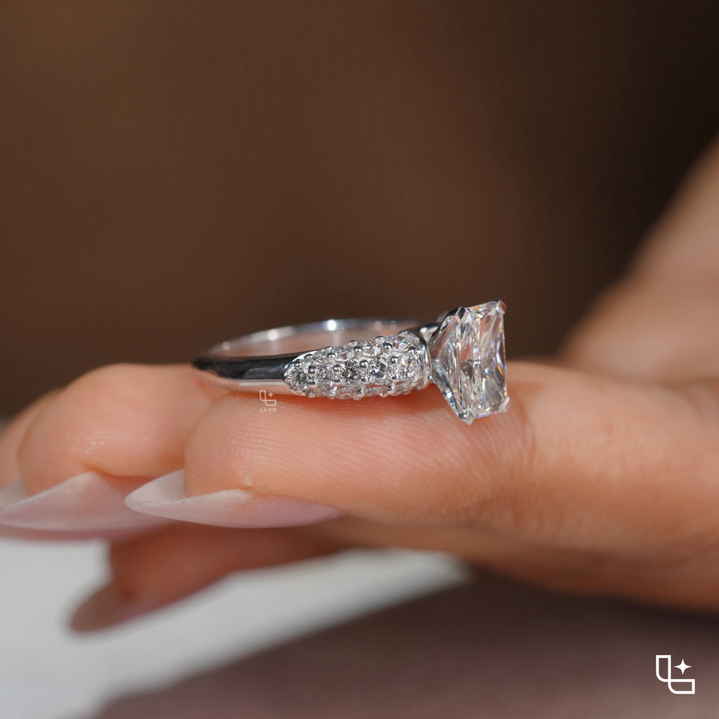 Radiant Cut Engagement Ring with Sparkling Pavé Band