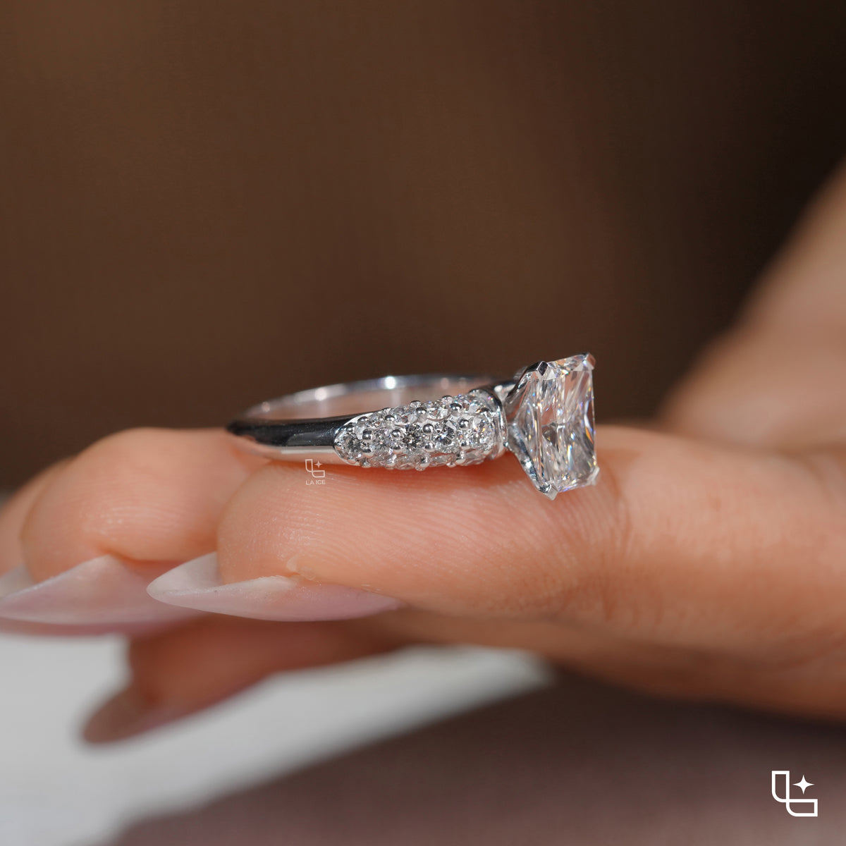 Radiant Cut Engagement Ring with Sparkling Pavé Band